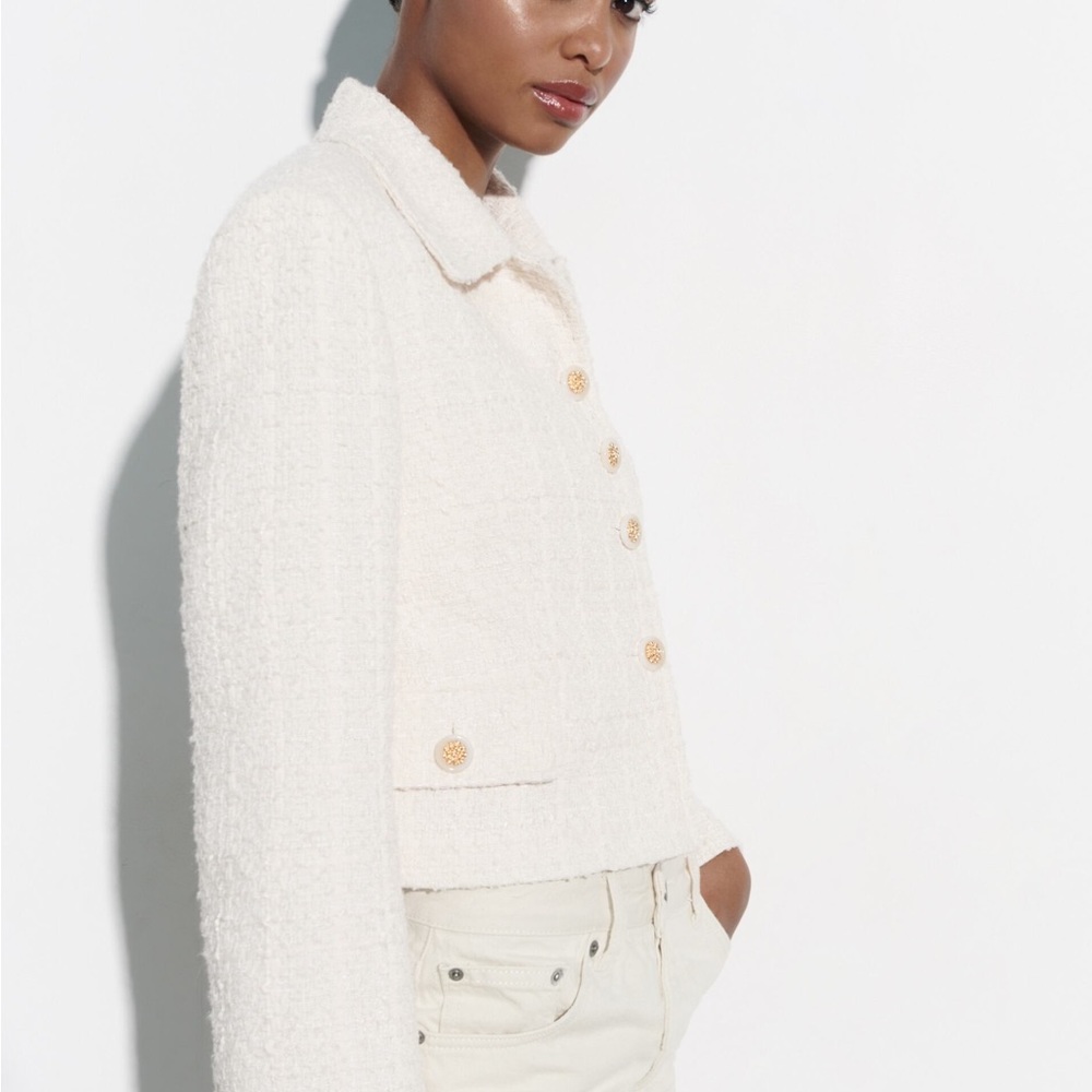 Zara Cream Textured Blazer